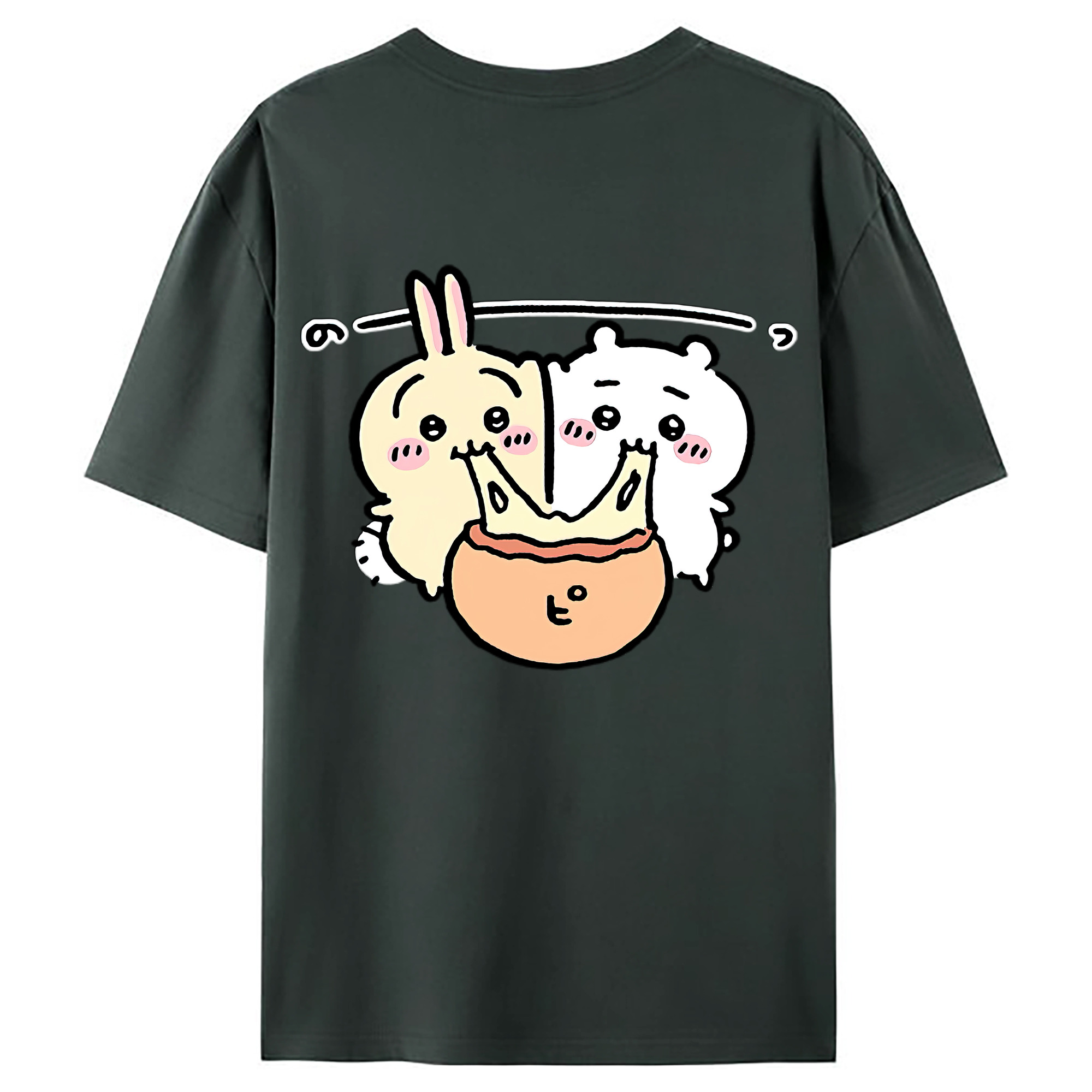 （画像用） ちいかわ うさぎ Chii-kawa usagi 綿100％ メンズ半袖Tシャツ（バックプリント） 通気性